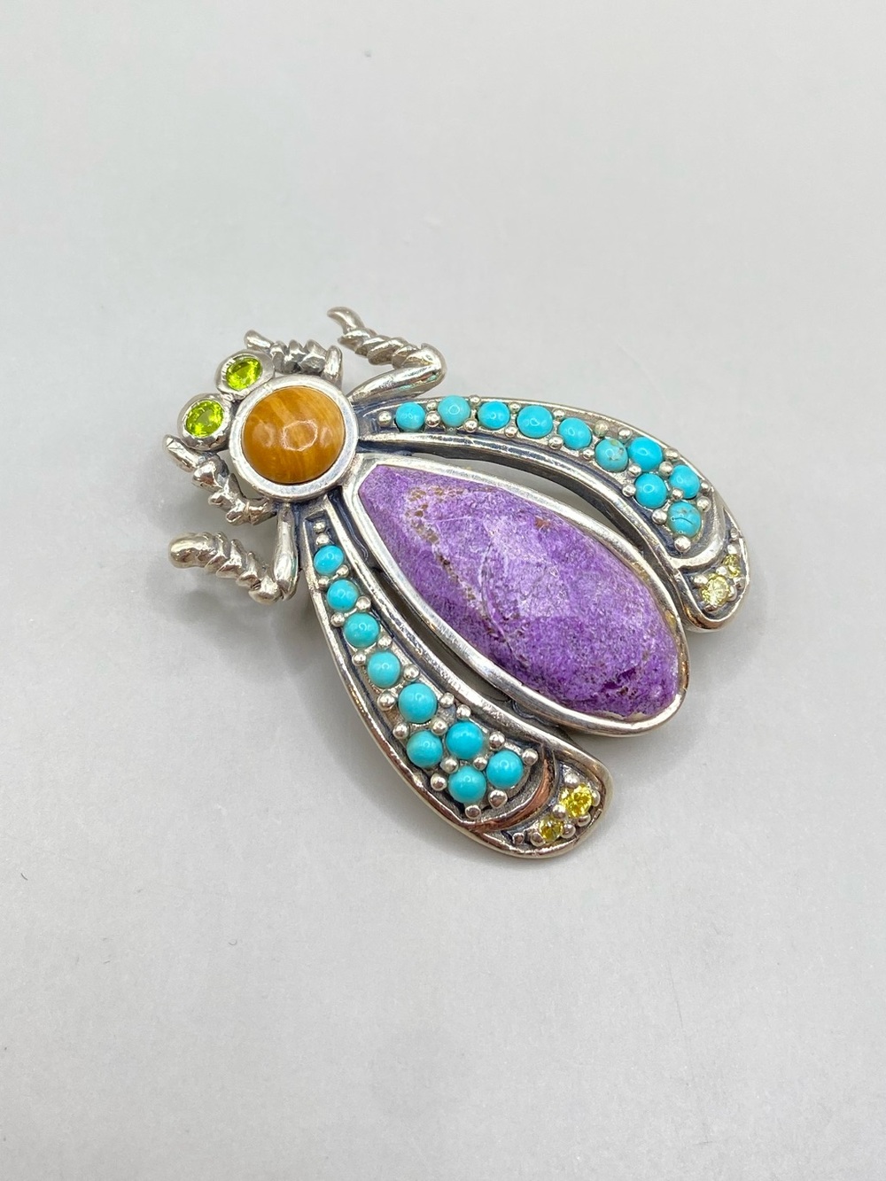 Barse Sterling Silver Multi Stone Insect Beetle Brooch
